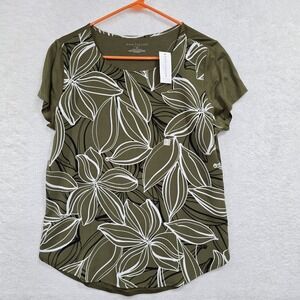 NWT Ann Taylor Factory Women's‎ Green & White Floral Short Sleeve Top Size Small